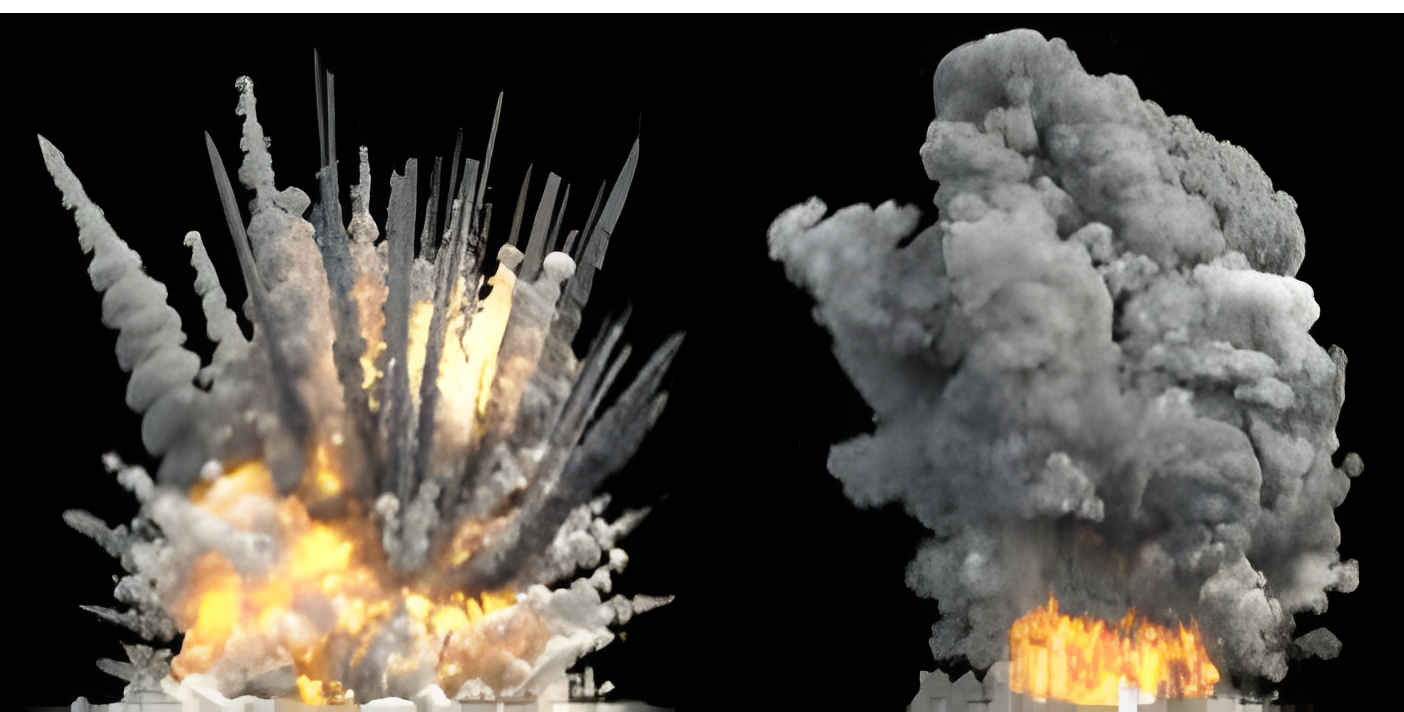 Zwei Explosions- und Rauchwolken als Kursmotiv für den Einstieg in Explosivstoffe
